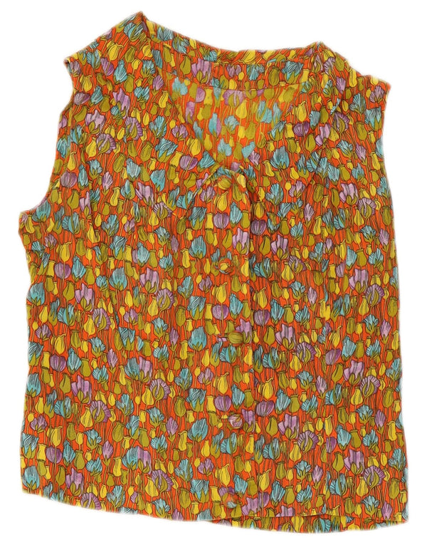 Vintage mujer crop camisa blusa Reino Unido 10 pequeño multicolor floral