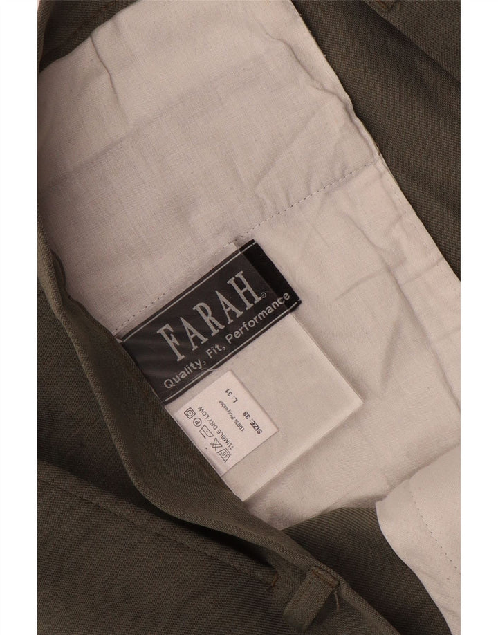 Farah Hombre Pantalones Casuales Rectos W38 L31 Poliéster Caqui