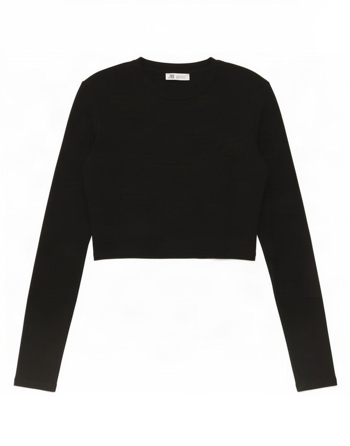Zara Mujer Crop Top Manga Larga UK 42 Mediano Negro