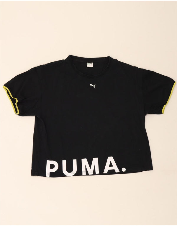 Puma Mujer Crop Graphic Camiseta Top UK 40 Grande Algodón Negro