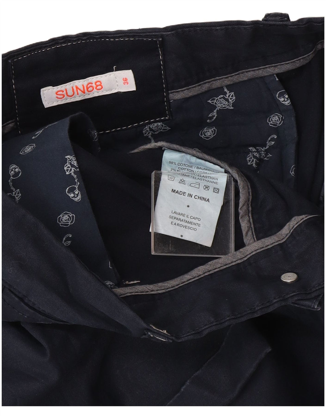 Sun68 Pantalones cortos chinos para hombre W36 Grande Algodón azul marino