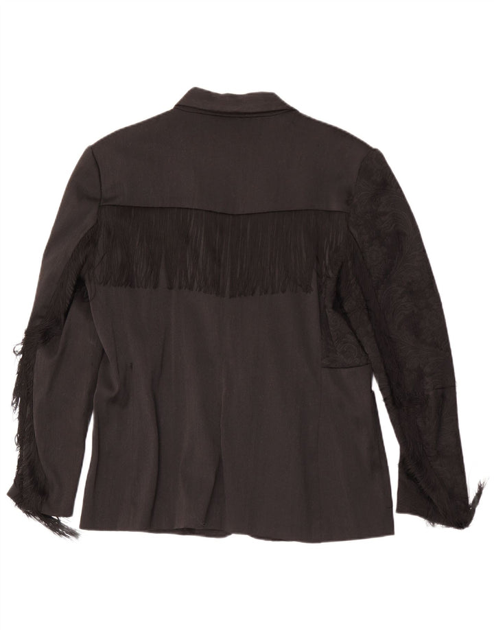 Desigual Chaqueta Blazer De 1 Botón Para Mujer EU 42 Grande Poliéster Paisley Negro