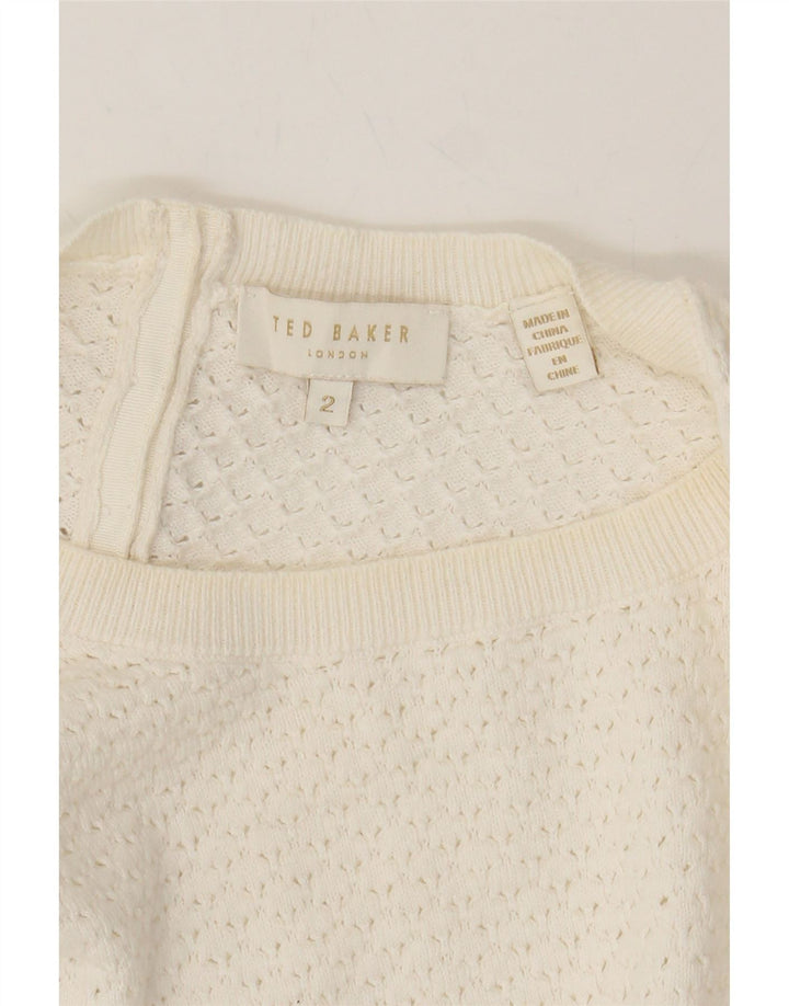 TED BAKER Womens 3/4 Sleeve Crew Neck Jumper Sweater Size 2 Small White Vintage Ted Baker and Second-Hand Ted Baker from Messina Hembry 