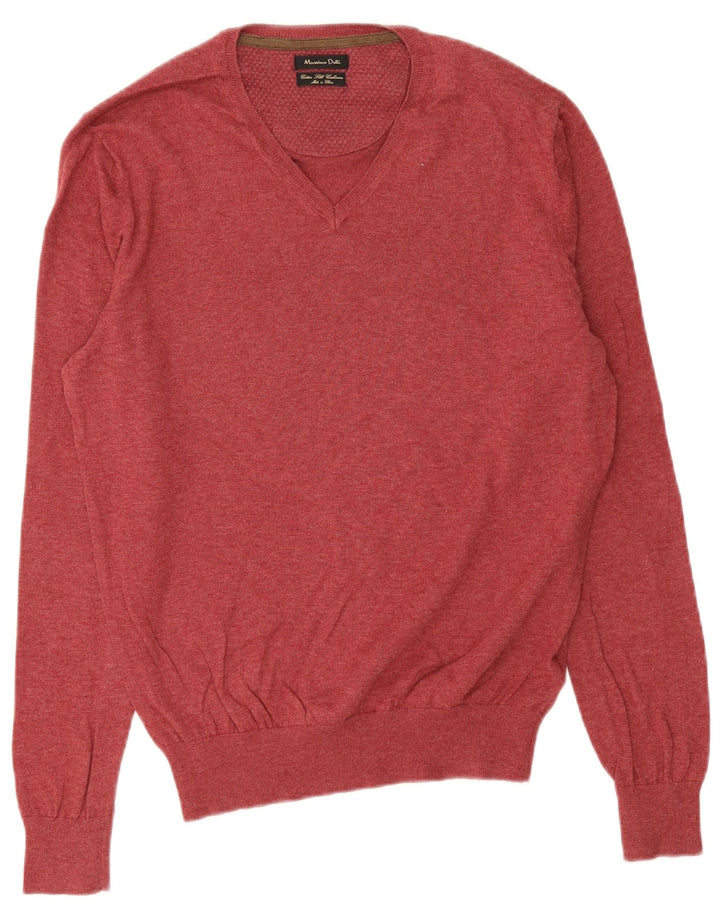 Jersey Massimo Dutti Hombre Cuello Pico Algodón Burdeos Medio