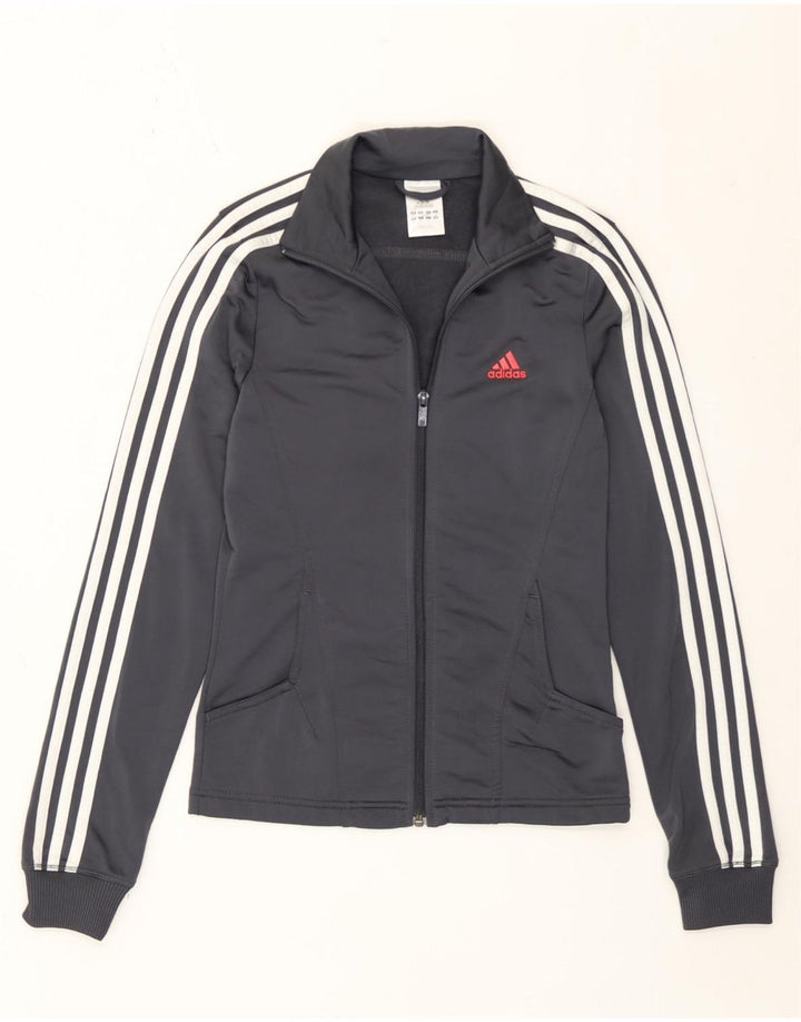 Adidas - Chaqueta de chándal para mujer, ajuste regular, talla 8, poliéster gris pequeño