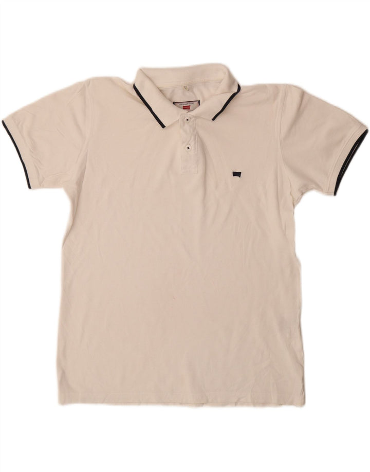 Polo Carrera Regular Fit para hombre de algodón blanco mediano