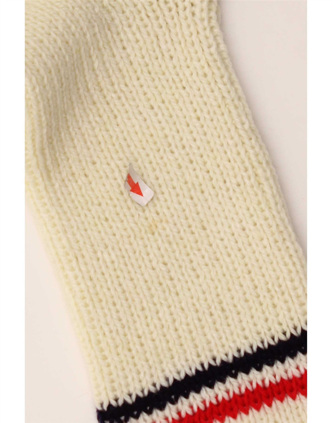 Vintage hombres V-cuello jumper suéter pequeño blanco rayas