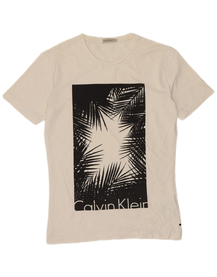 Calvin Klein Jeans - Camiseta gráfica para hombre, talla pequeña, algodón blanco