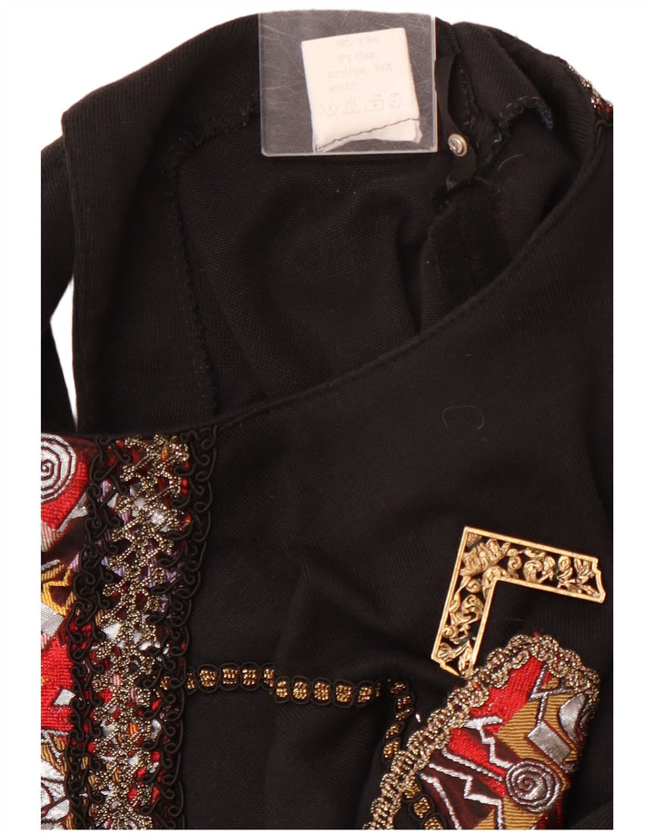 VINTAGE Mujer Gráfico Manga Larga Blusa Top Reino Unido 12 Acrílico Negro Medio