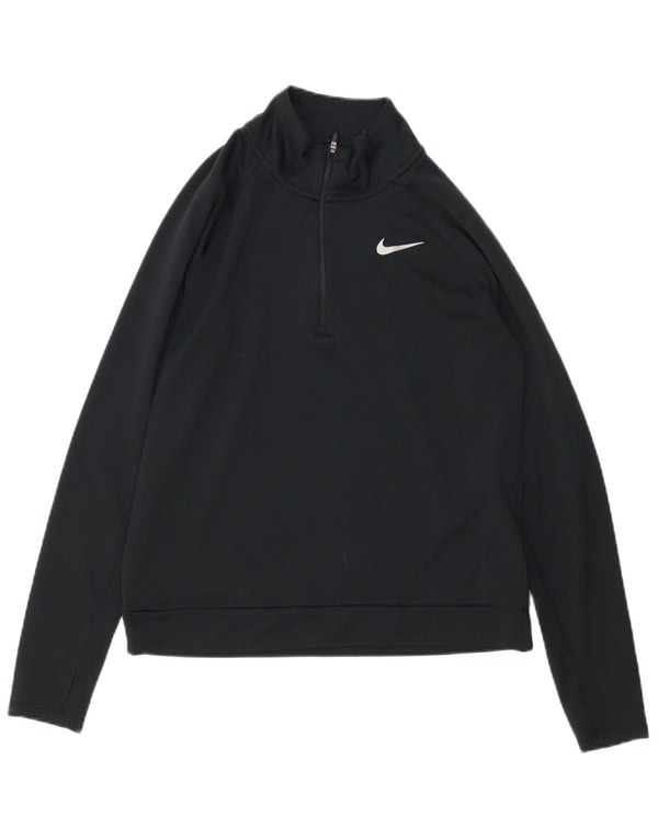 NIKE Mujer Dri Fit Zip Neck Jersey Chándal Top UK 10 Small Negro
