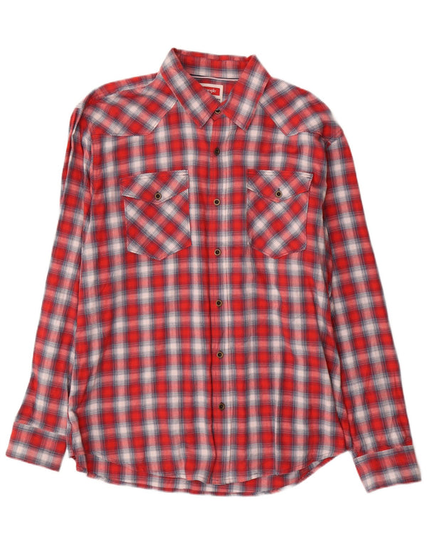 Wrangler Camisa de franela occidental para hombre XL Algodón a cuadros rojos