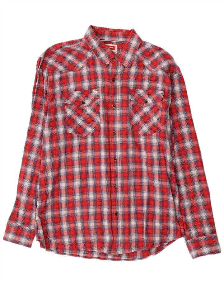 Wrangler Camisa de franela occidental para hombre XL Algodón a cuadros rojos