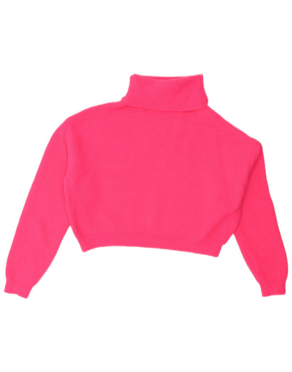 Zara Mujer Crop Oversize Roll Neck Jumper Sweater UK 10 Small Pink Nylon