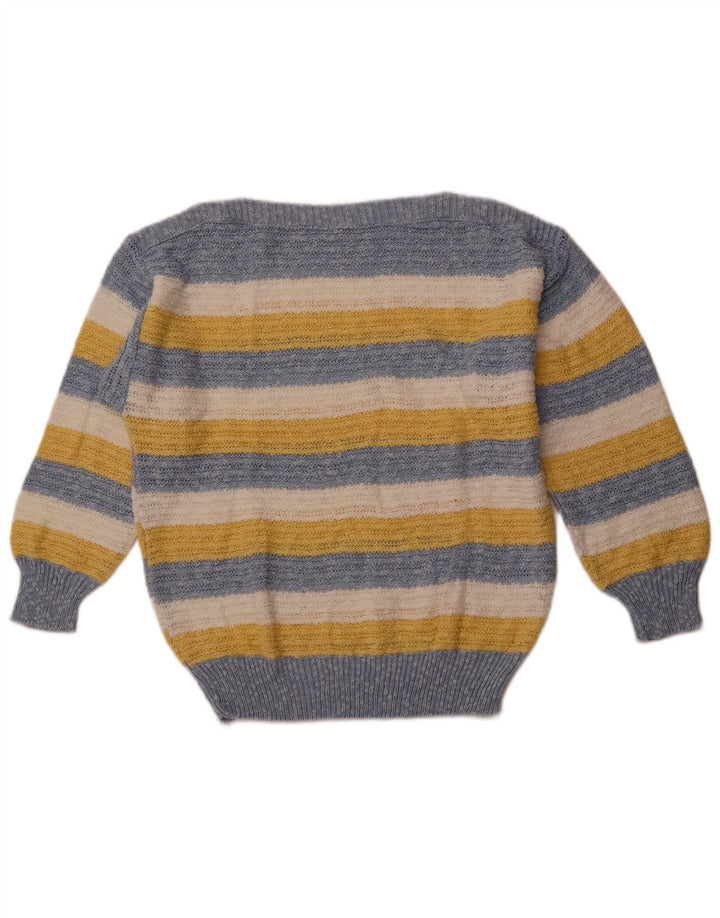 VINTAGE Jersey de cuello barco para mujer IT 42 Algodón a rayas azul medio