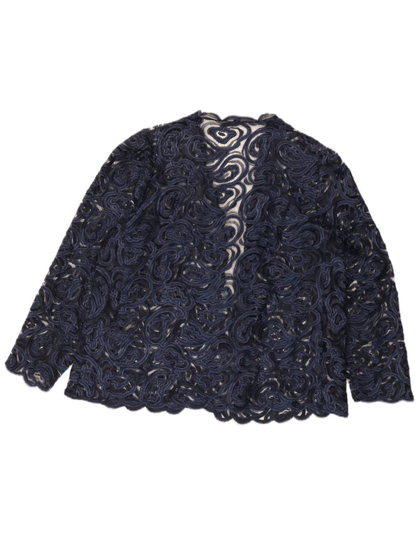 Vintage mujer encaje cardigan top Reino Unido 18 XL azul marino Paisley