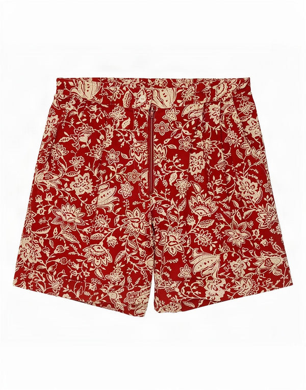 Vintage mujer casual pantalones cortos Reino Unido 14 grande W30 rojo floral algodón
