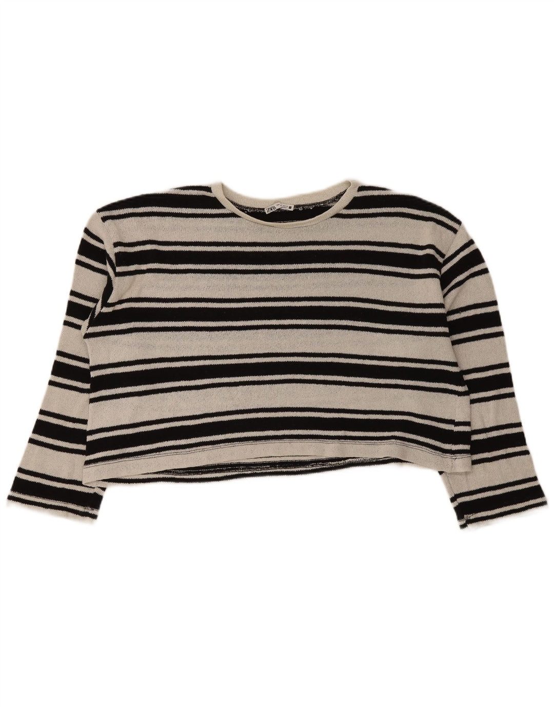 Zara Mujer Crop Oversize Top Manga Larga UK 46 Grande Negro Rayas