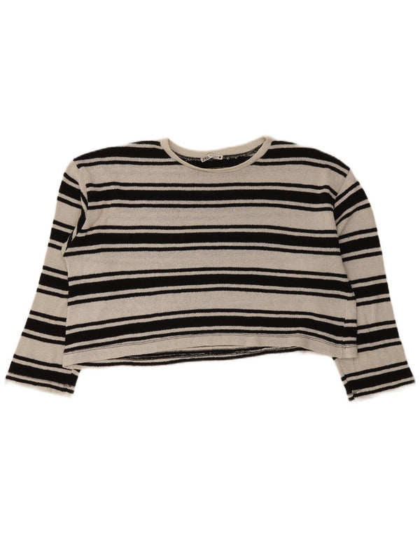Zara Mujer Crop Oversize Top Manga Larga UK 46 Grande Negro Rayas