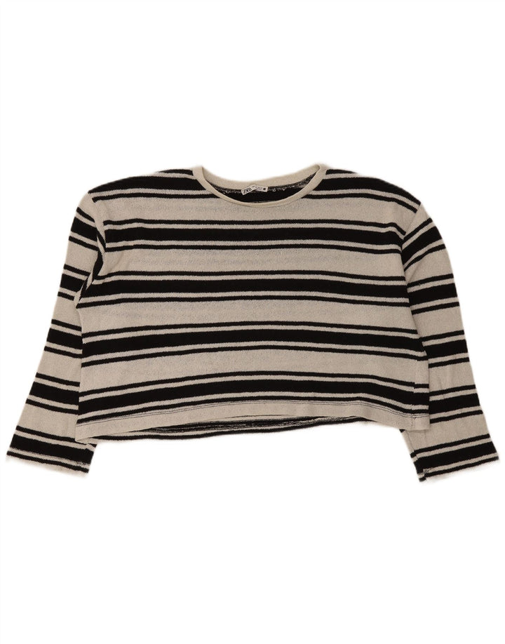 Zara Mujer Crop Oversize Top Manga Larga UK 46 Grande Negro Rayas