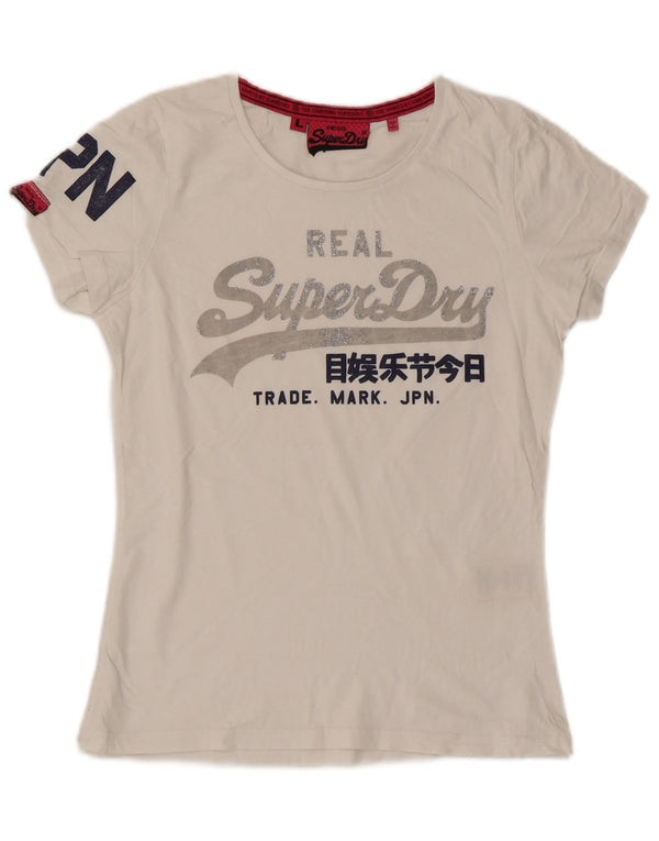 Superdry Mujer Camiseta Gráfica Top UK 44 Large Blanco