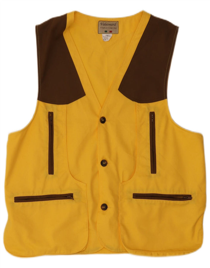 VINTAGE Hombres Utility Gilet Reino Unido 40 Poliéster de bloque de color amarillo grande
