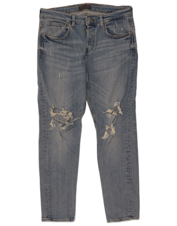 Zara Jeans ajustados desgastados para hombre EU 42 Large W32 L29 Algodón azul