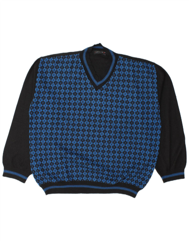 Jersey Islandia Hombre con Cuello en V XL Azul Argyle/Lana Diamante