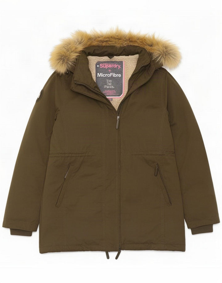 Superdry Parka con capucha para mujer UK 46 Large Caqui Poliéster