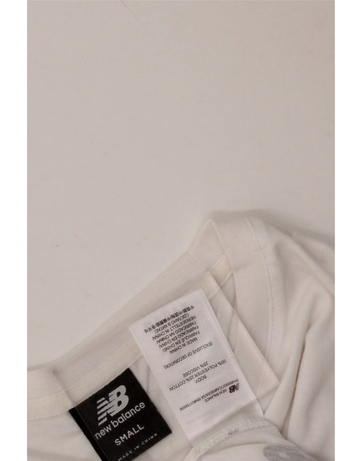 NEW BALANCE Camiseta corta con gráfico para mujer UK 10 Small White Cotton