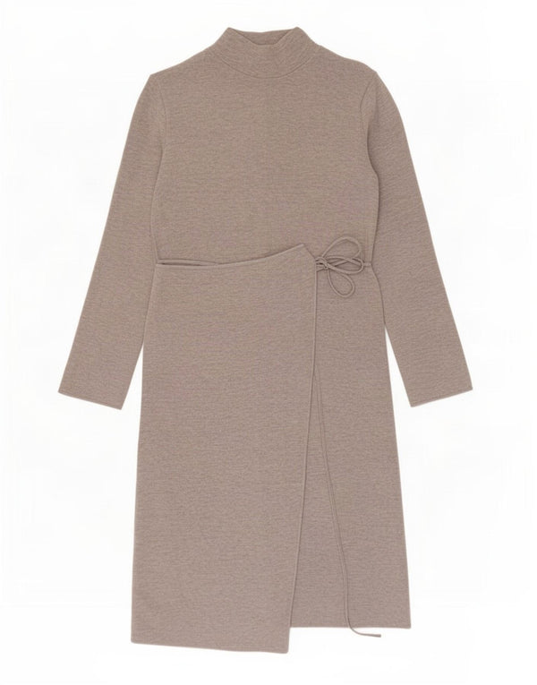Zara Mujer Vestido Jersey De Manga Larga UK 8 Small Poliéster Gris