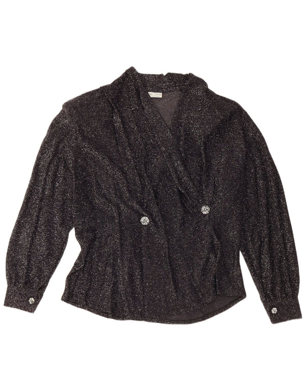 Giulia Galanti Blusa de manga larga para mujer UK 44 Mediano Negro Moteado