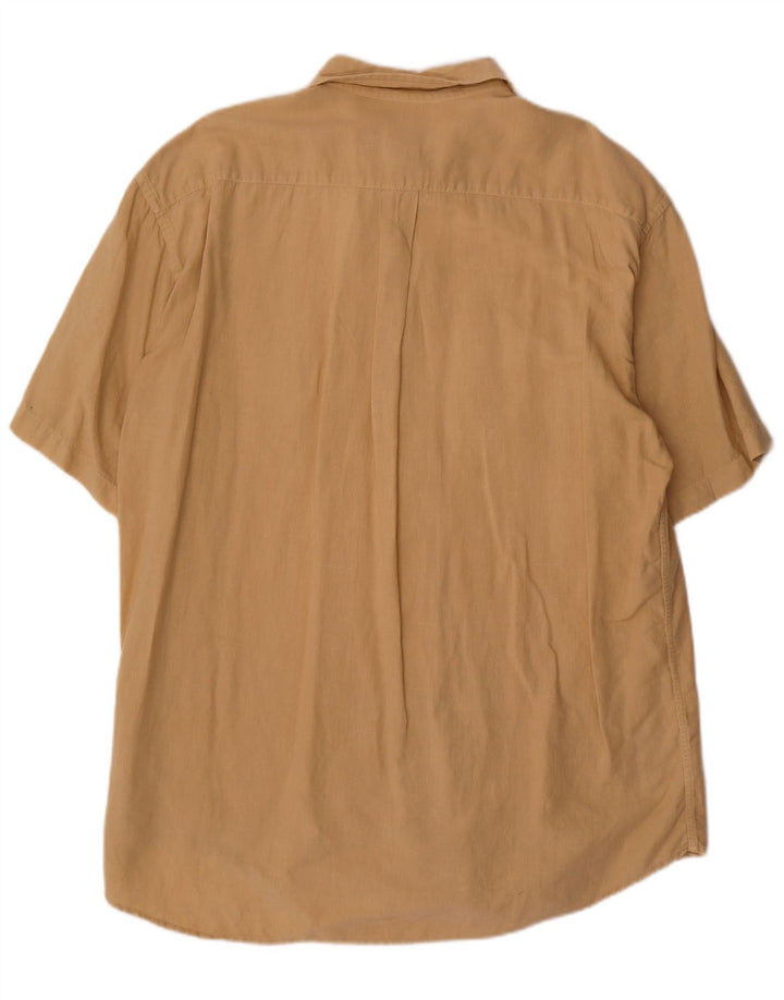 Camisa Vintage Hombre Manga Corta 2XL Lino Beige