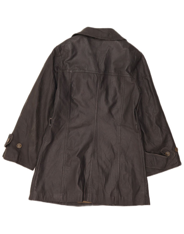 Vintage mujer doble pecho chaqueta de cuero Reino Unido 8 pequeño cuero gris