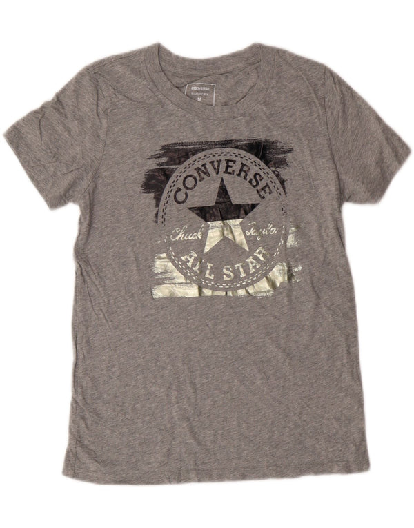 Converse Mujer Camiseta Gráfica Top UK 12 Algodón Gris Medio