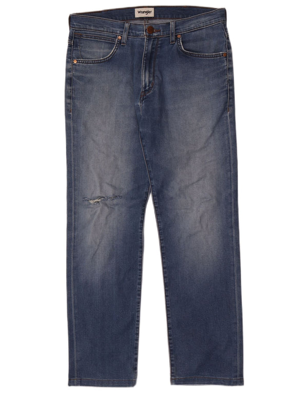 Wrangler Vaqueros rectos desgastados para hombre W32 L30 Azul