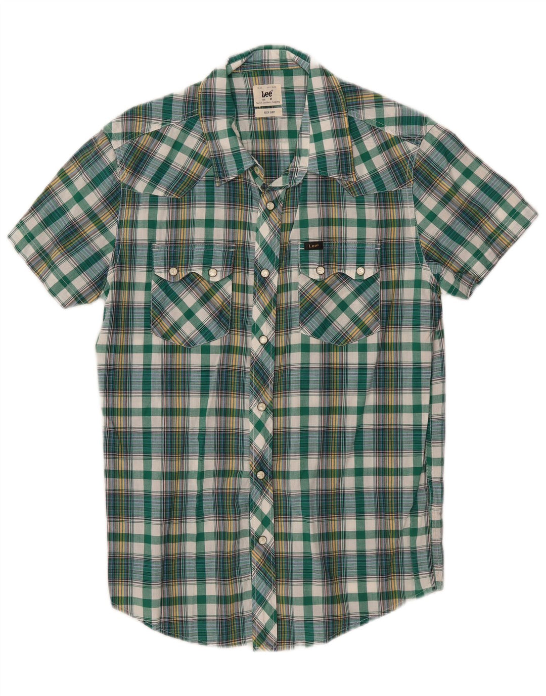 Lee Mens Rider Camisa De Manga Corta De Algodón A Cuadros Verde Medio