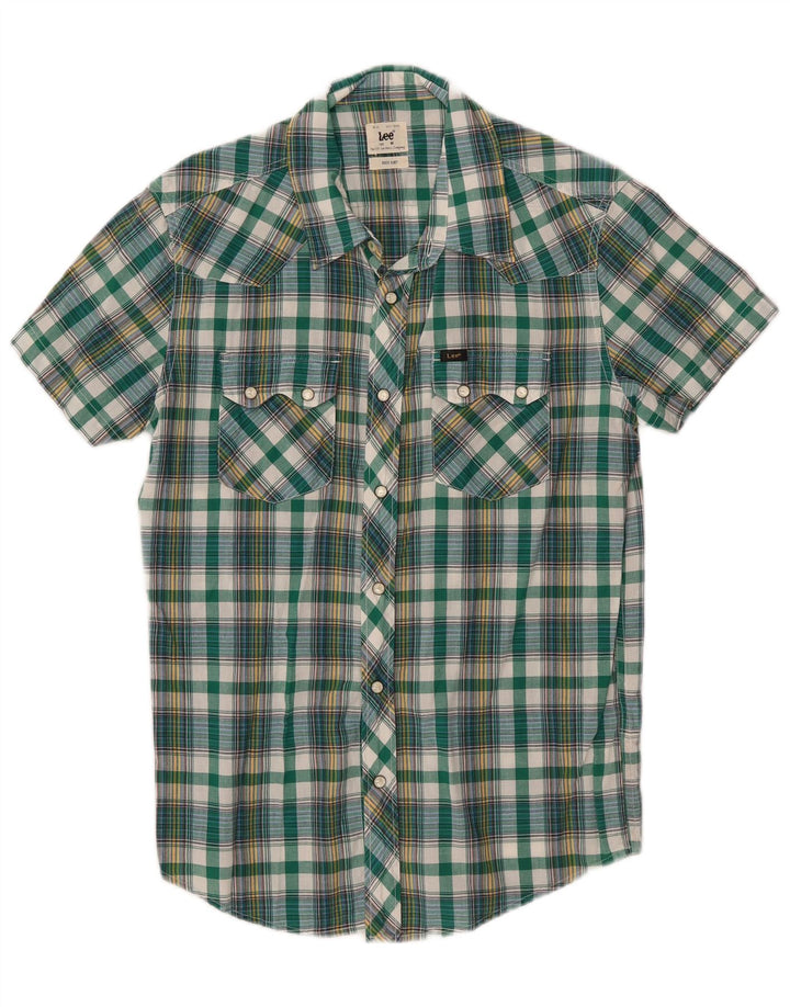 Lee Mens Rider Camisa De Manga Corta De Algodón A Cuadros Verde Medio