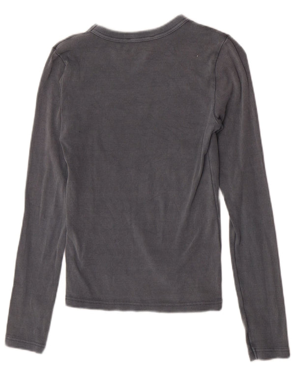 Zara Mujer Top Manga Larga UK 42 Algodón Gris Medio