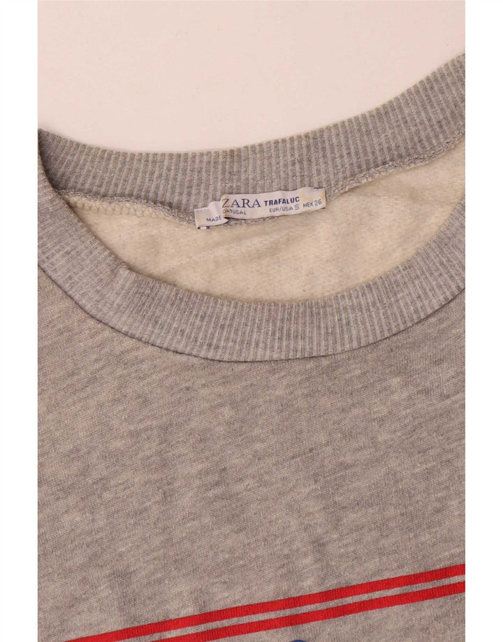 Zara Mujer Gráfico Sudadera De Gran Tamaño Jersey Reino Unido 10 Pequeño Gris Moteado