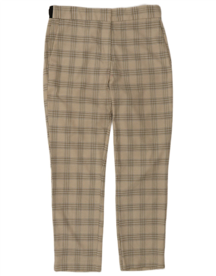 Zara Mujer Pantalón De Traje Cónico Grande W30 L27 Poliéster A Cuadros Beige