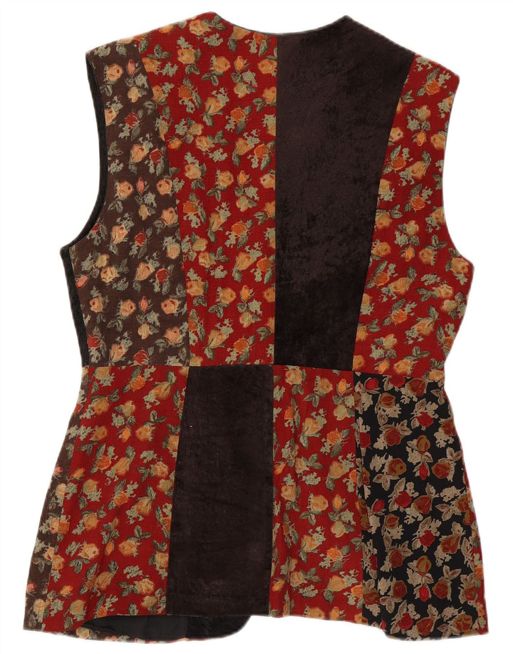 Vintage mujer Gilet Reino Unido 14 medio multicolor patchwork lana