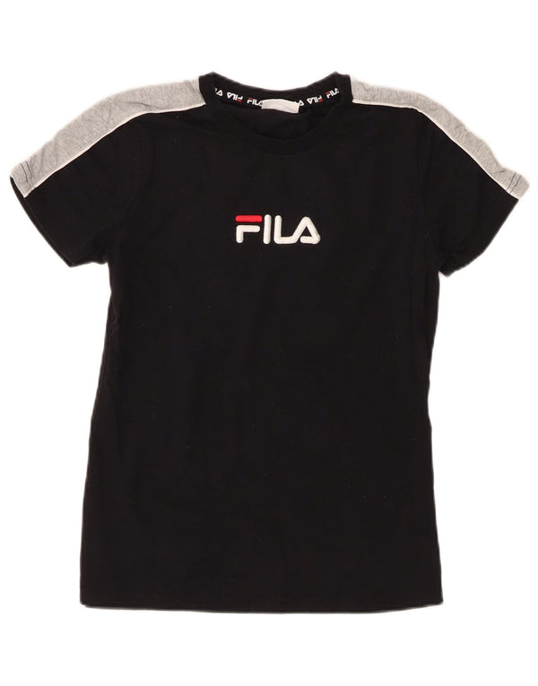 Fila Camiseta gráfica para mujer Top UK 10 Small Black Colourblock Cotton