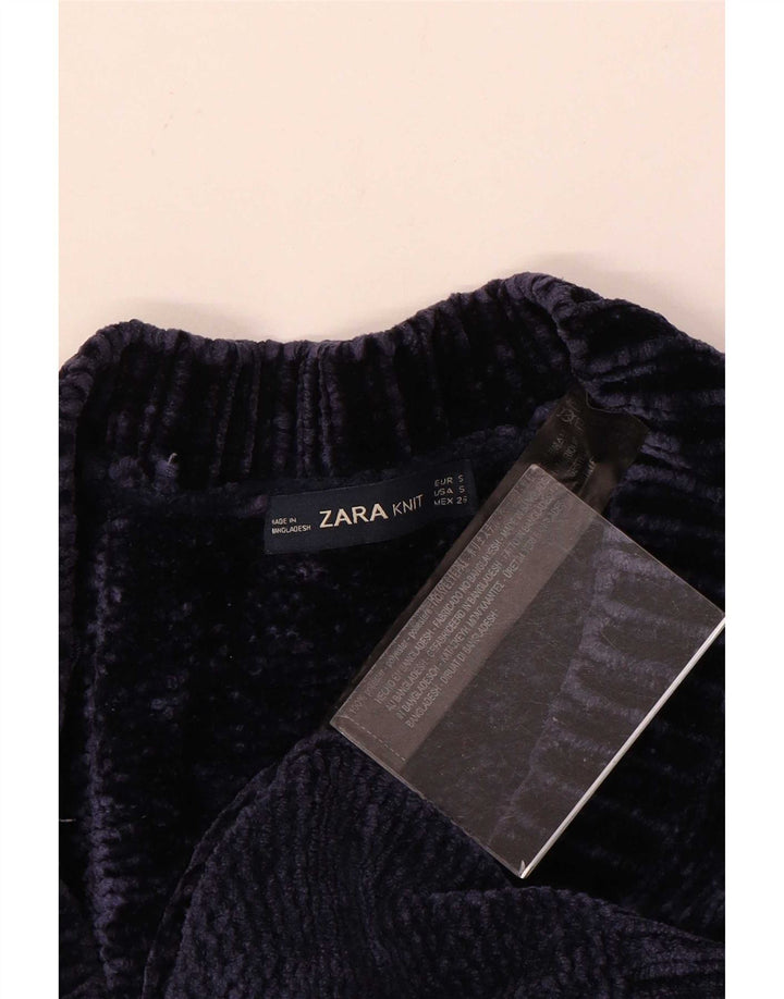 Zara Jersey oversize con cuello en V para mujer UK 10 Small Poliéster azul marino