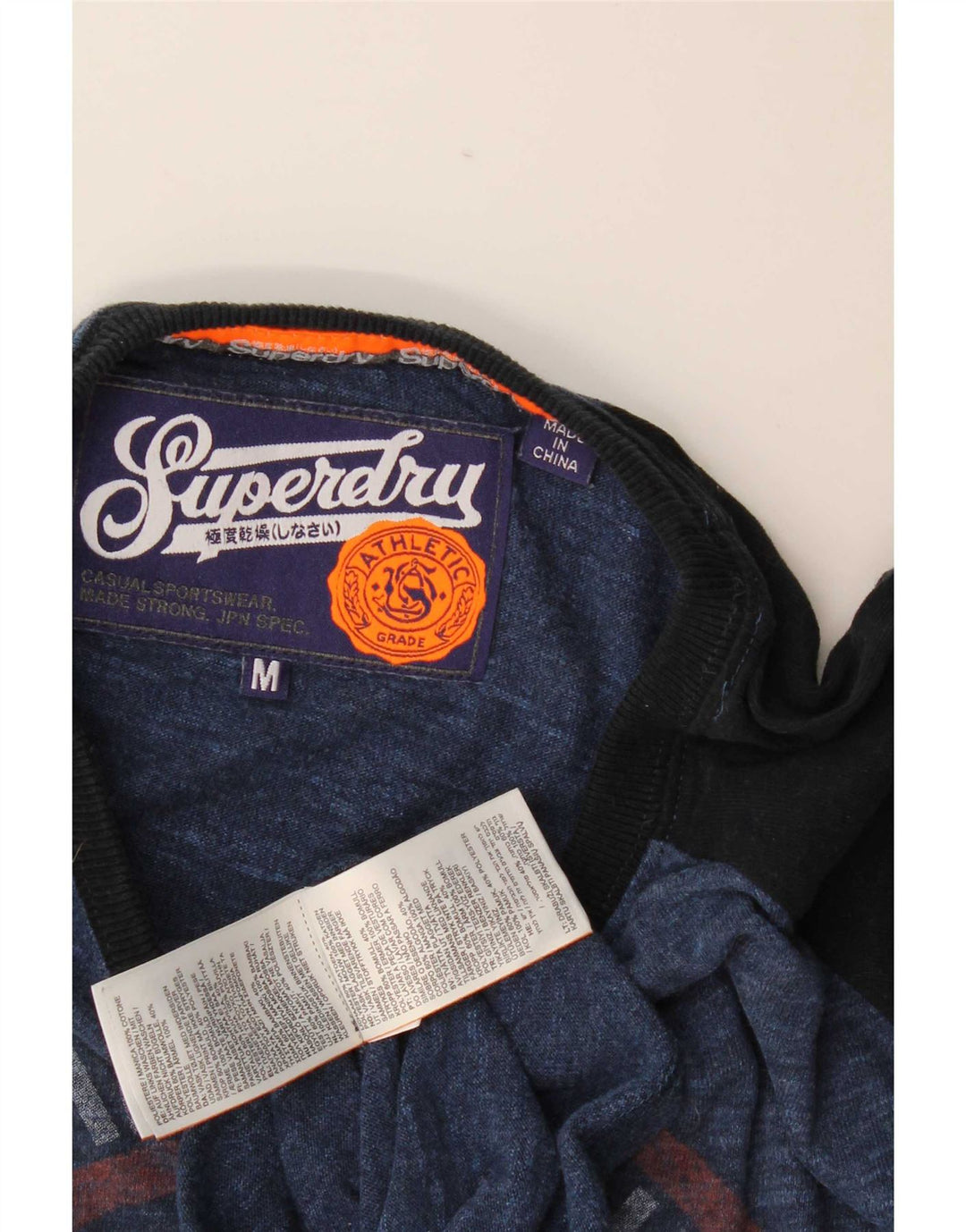 Superdry Hombre Camiseta Gráfica Top Algodón Colorblock Azul Medio