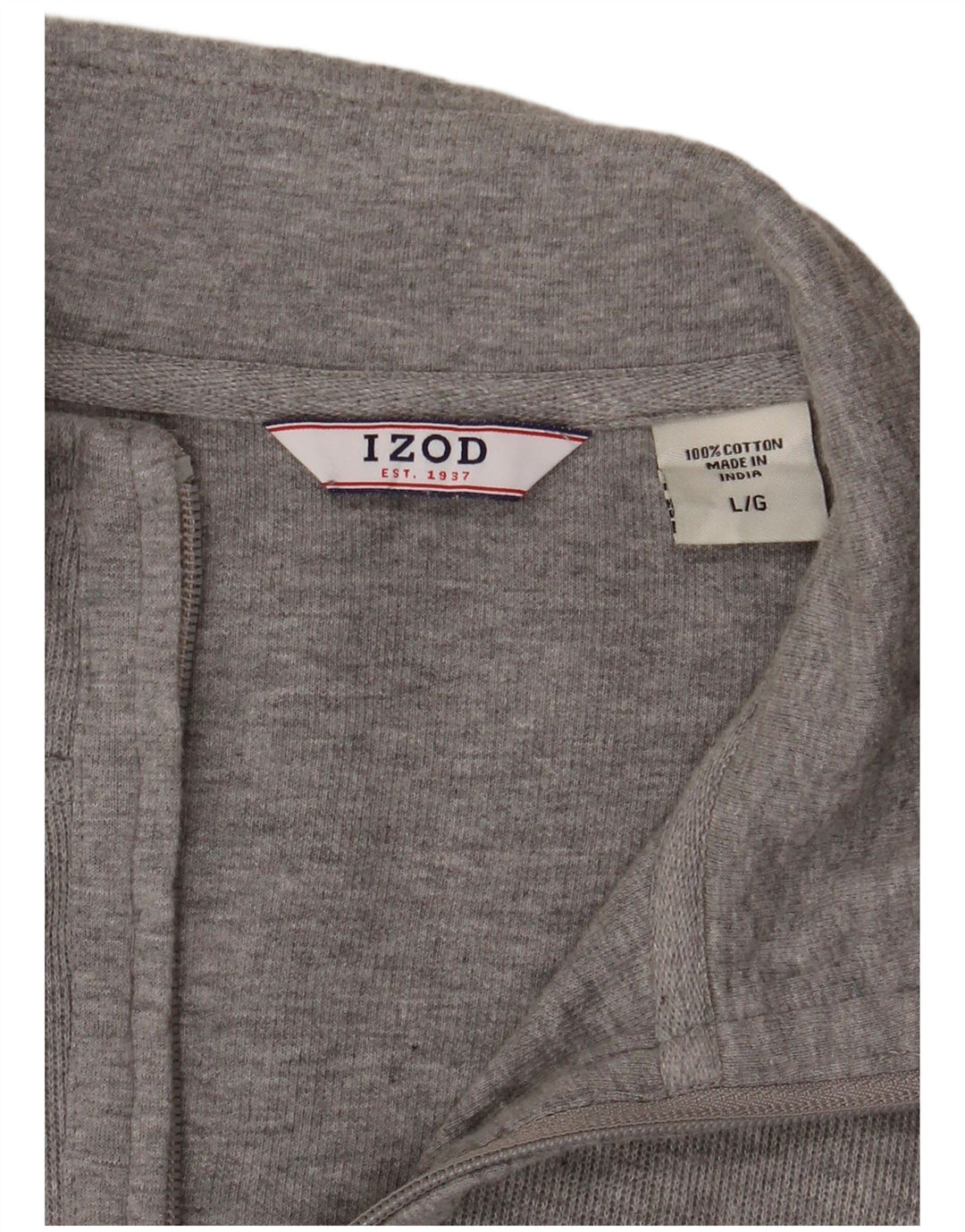 IZOD Suéter tipo jersey con cuello y cremallera para hombre, algodón gris grande