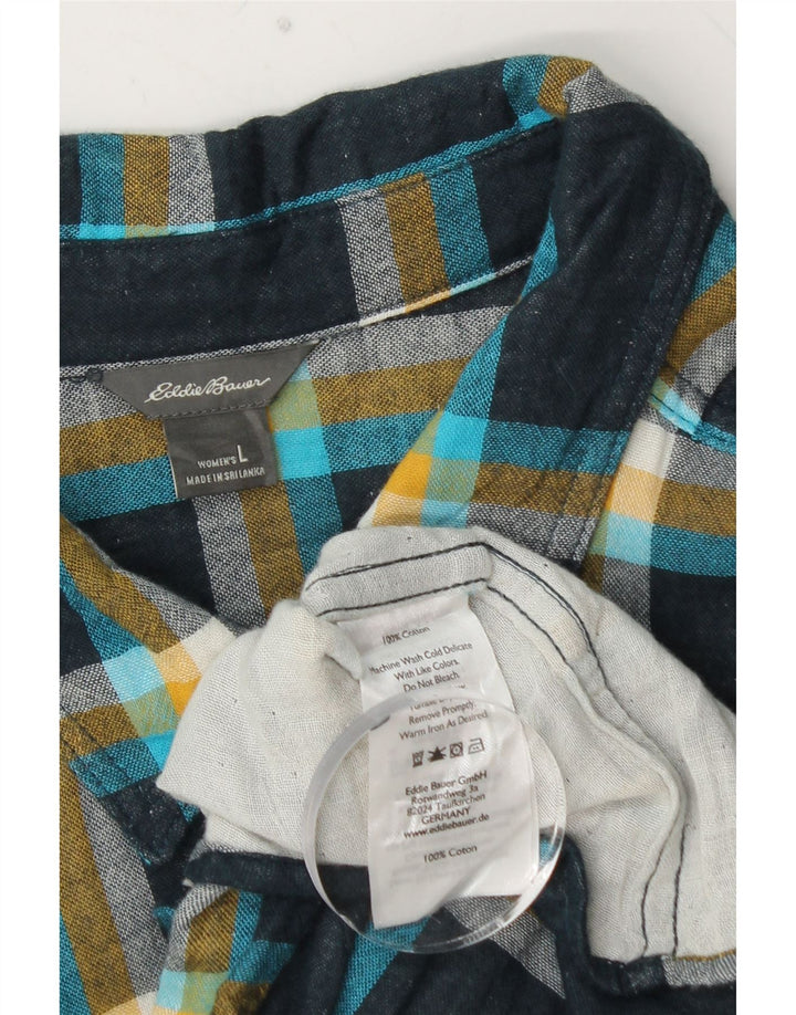 EDDIE BAUER Camisa de franela para mujer UK 40 Grande Algodón a cuadros azul marino