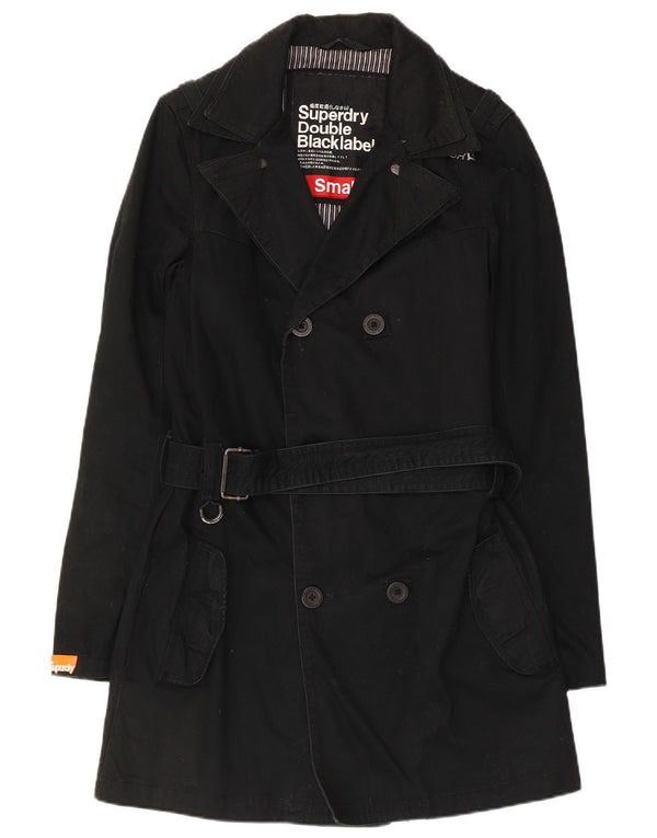Superdry Gabardina de doble botonadura para hombre UK 36 Small Algodón negro