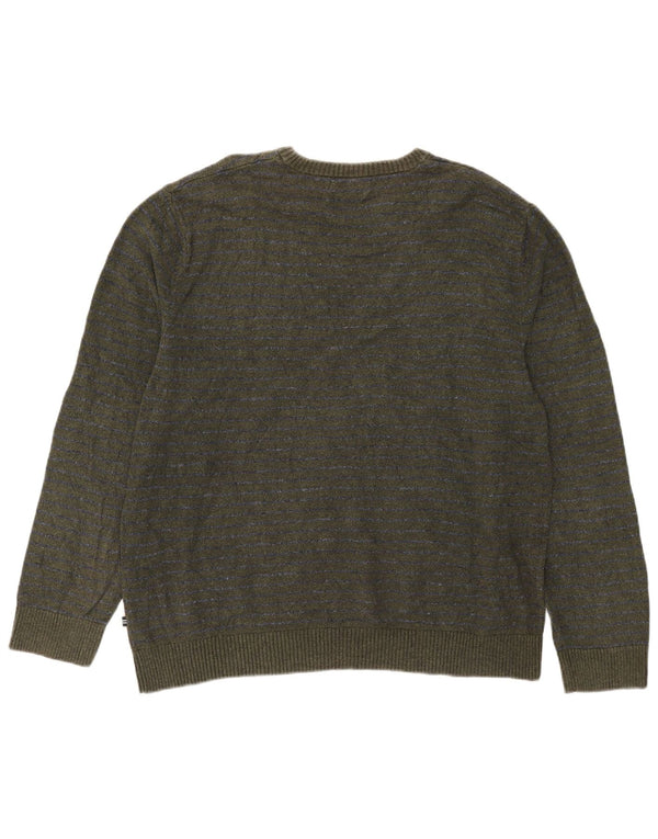 Nautica Jersey de cuello redondo para hombre, talla 2XL, algodón a rayas verdes