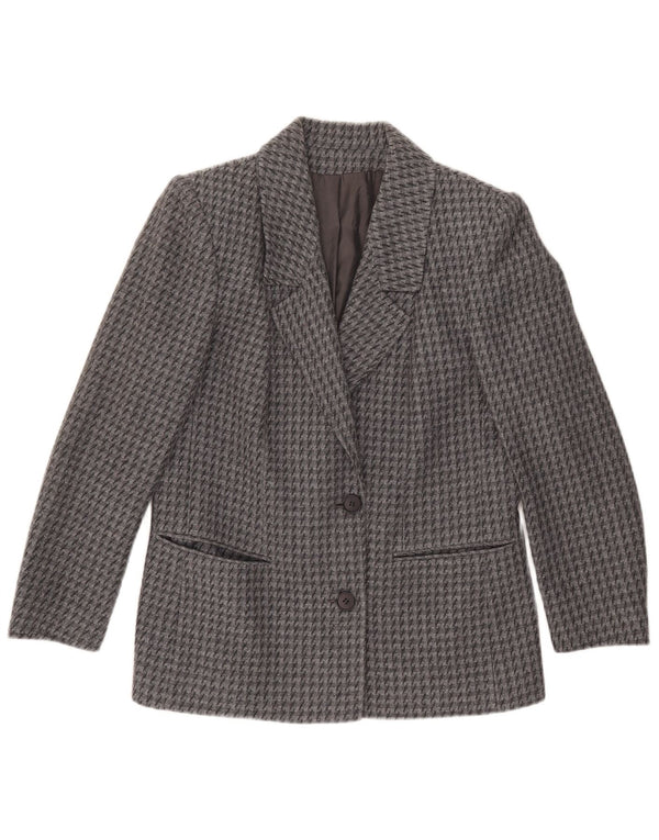 Vintage mujer 2 botones chaqueta blazer IT 43 pata de gallo gris medio