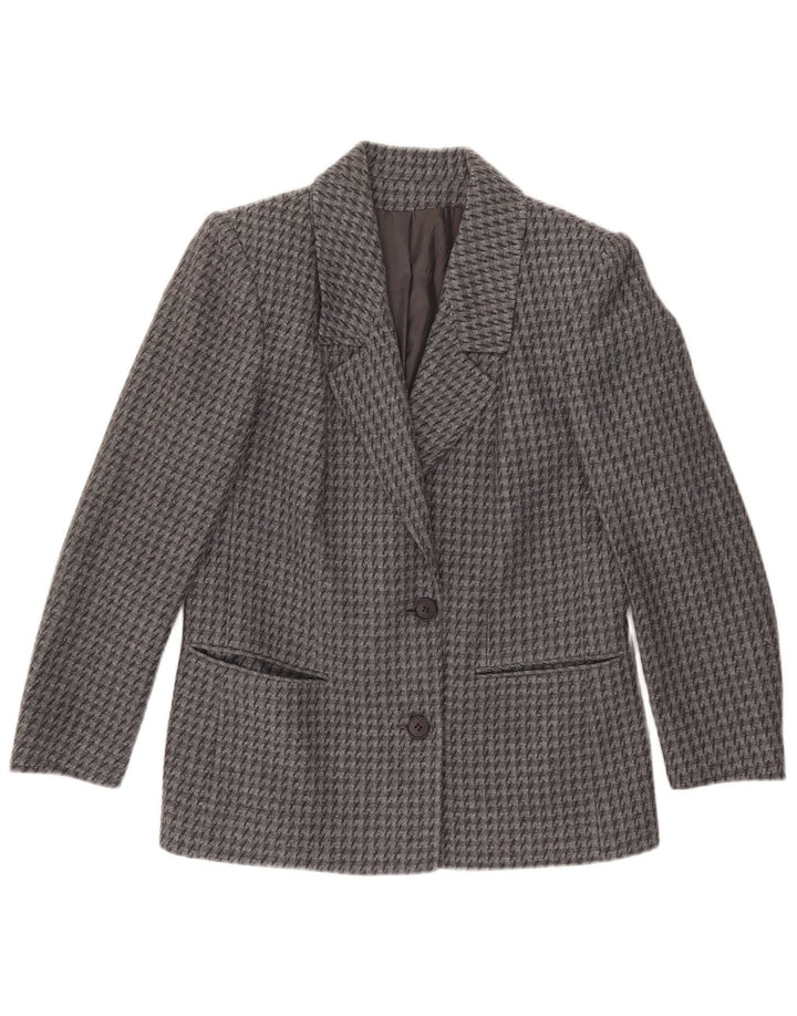 Vintage mujer 2 botones chaqueta blazer IT 43 pata de gallo gris medio